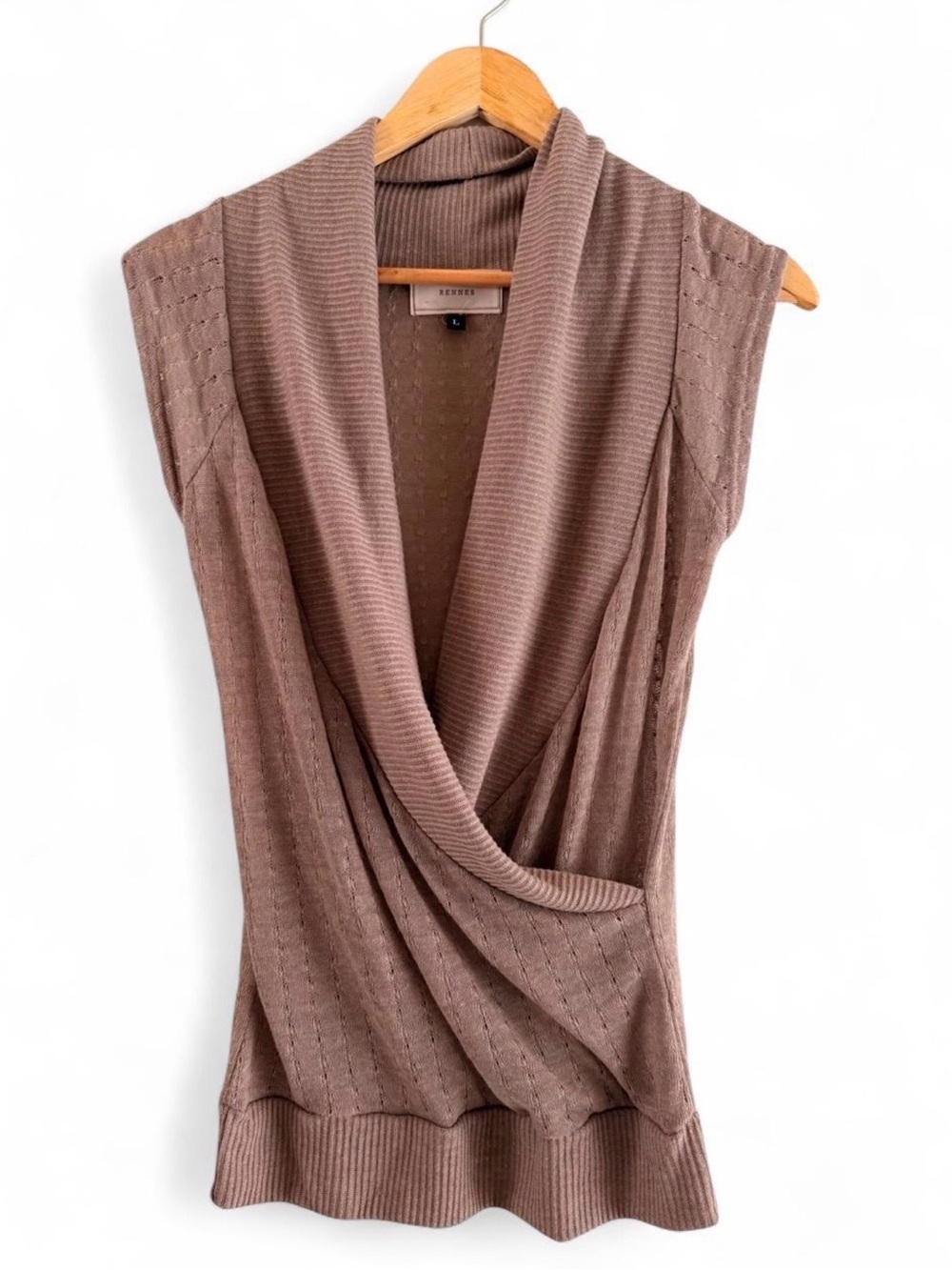 Kensie Taupe Draped Sleeveless Knit Tank